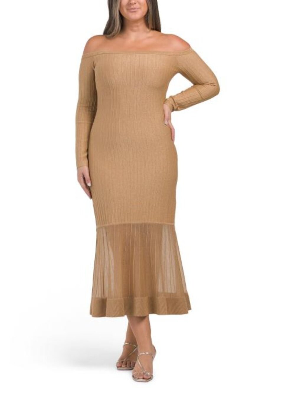 MILLY Rudy Off The Shoulder Sheer Knit Midi Dress